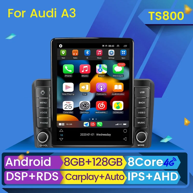 Android 12 Cardio Radio pre obrazovku štýlu Tesla pre Audi A3 8p 2003-2012 S3 2006-2012 RS3 Multimedia Player GPS Navigation CarPlay