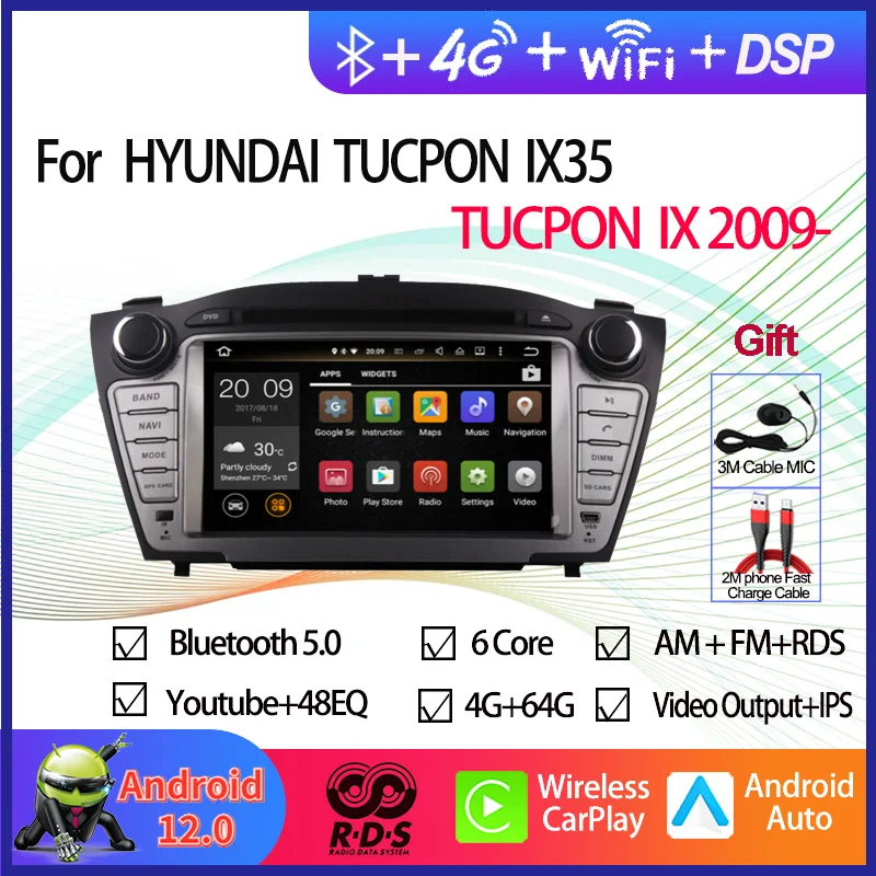 Android 12 navigáciu automobilov pre Hyundai IX35 Tucson 2009-2014