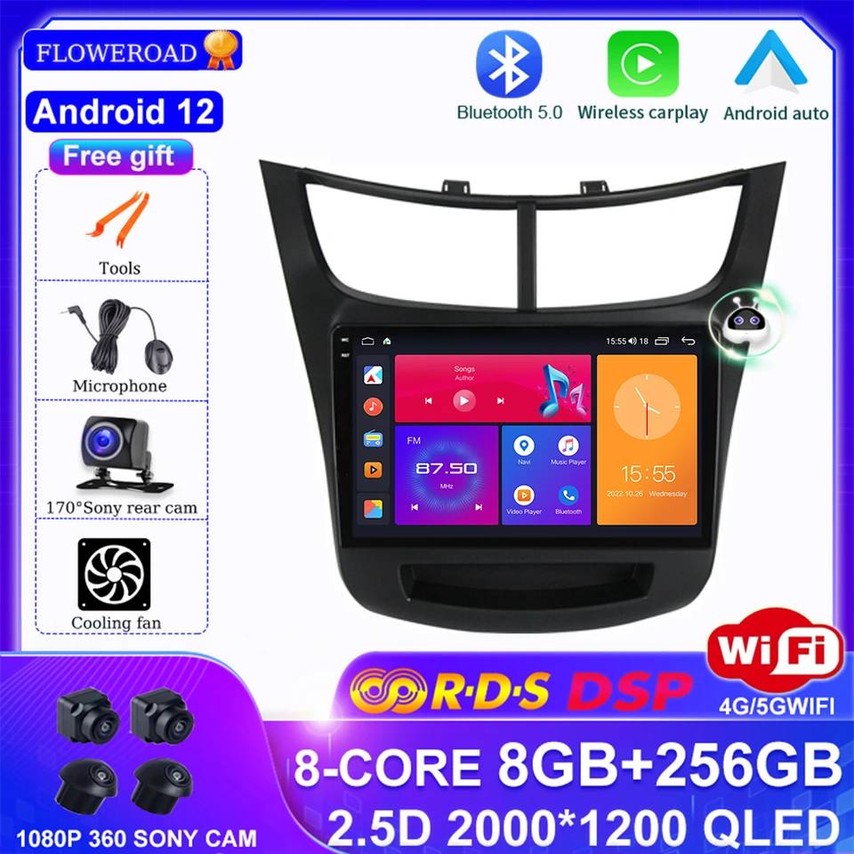 Android 12 pre Chevrolet Sail 2015-2018 Car Multimedia Video Player Navigation Stereo GPS DSP BT CarPlay Auto no 2Din 2 DI