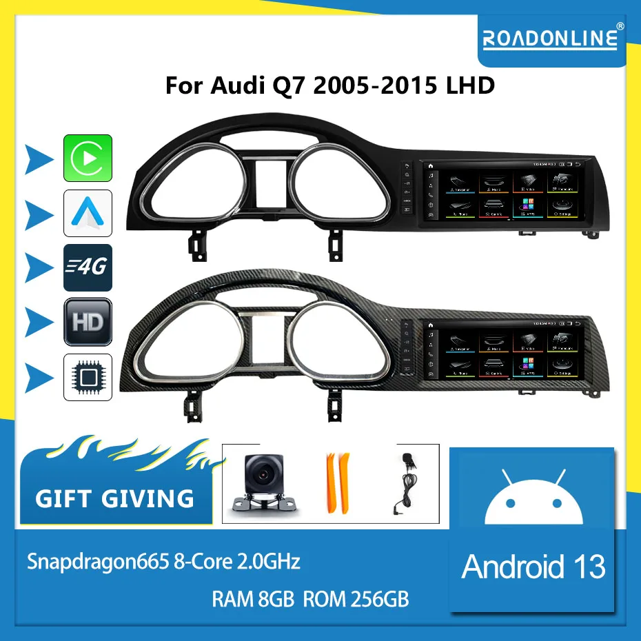 Android 13 1920*720 Octa Core 8G 256G DVD Automotivo Multimediálny rádiový prehrávač pre Audi Q7 2005-2015 Black Silver