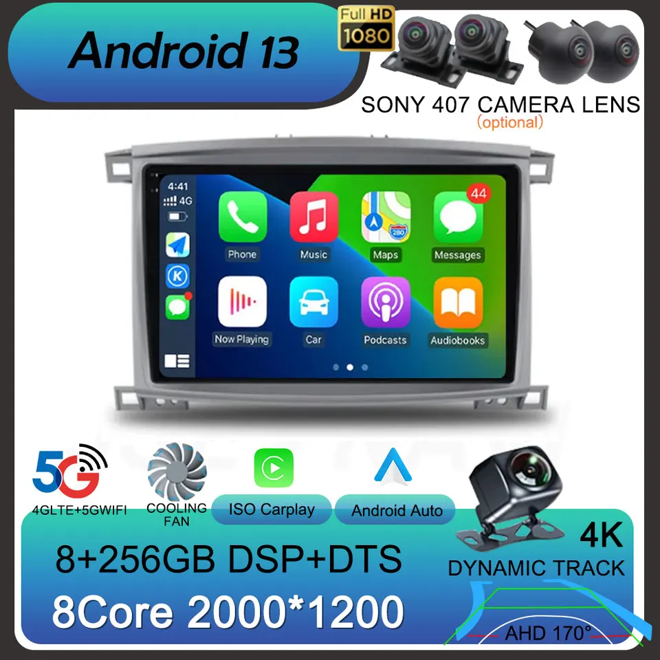 Android 13 4G CarPlay Car Radio Multimedia GPS pre Toyota Land Cruiser 100 2002-2007 2Din Auto Radio Stereo