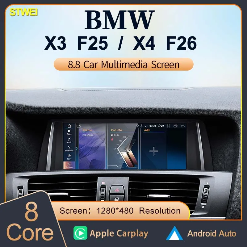 Android 13 8,8 palca bezdrôtové automatické CarPlay pre BMW X3 F25 X4 F26 GPS navigačnú obrazovku Multimediálny stredový systém Bluetooth