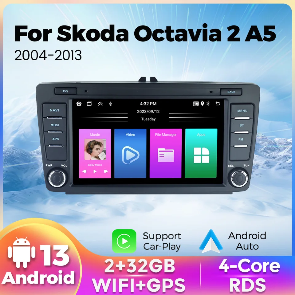 Android 13 Auto 2 Din Stereo Wireless CarPlay Auto pre skod Octavia 2 A5 2004-2013 Automobilový automobil multimediálny hráč Hlava Jednotka