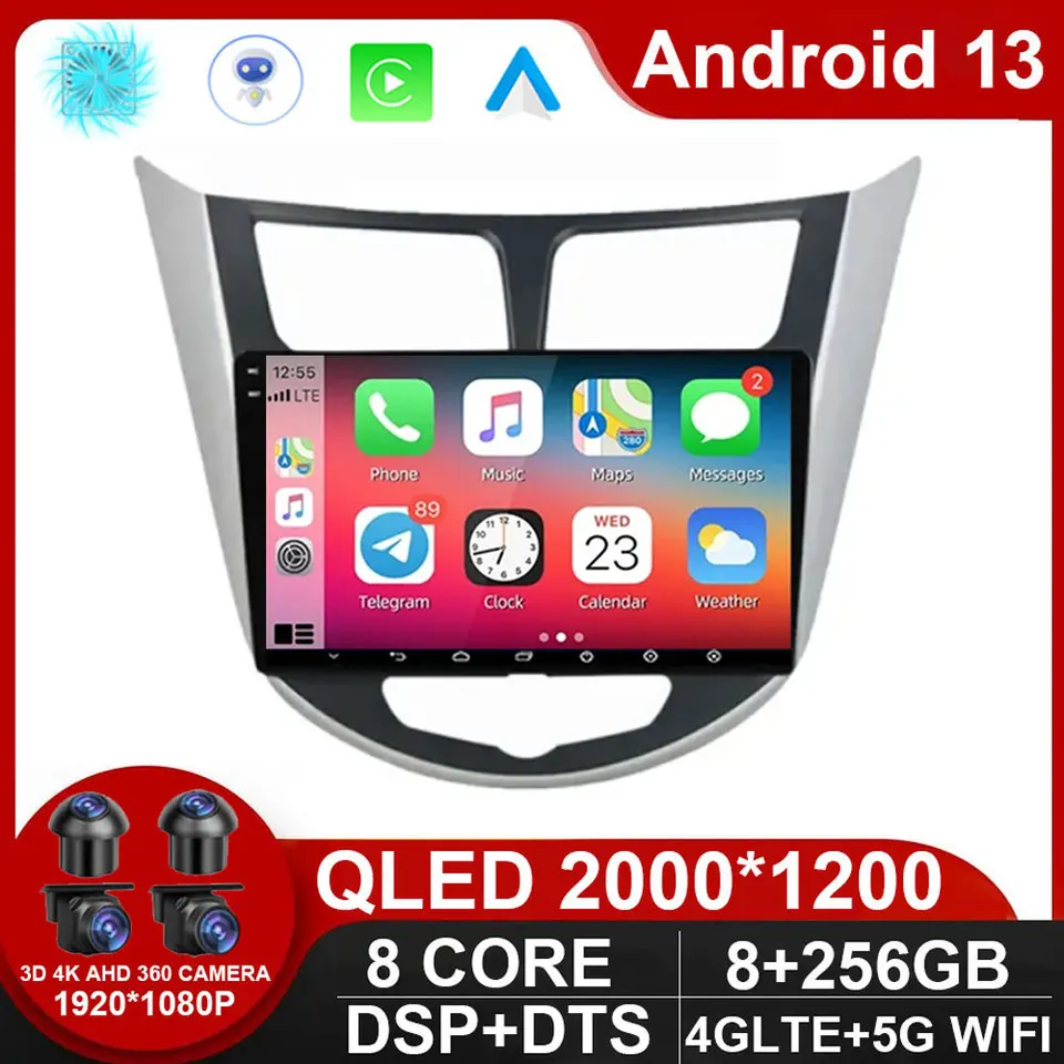 Android 13 Auto Radio pre Hyundai Solaris Accent I25 2010-2016 Multimediálne auto Play Video GPS multimediálne 2DIN 4G Wireless CarPlay