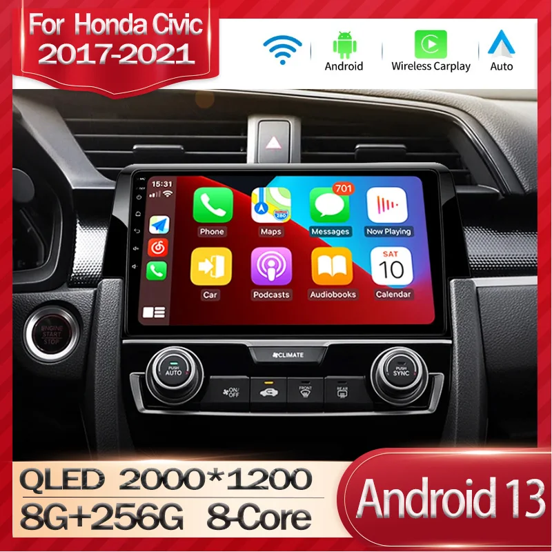 Android 13 Car Auto pre Honda Civic 10. 10gen 2015 - 2021 multimediálny videozáznam Stereo CarPlay Android Auto GPS navigácia