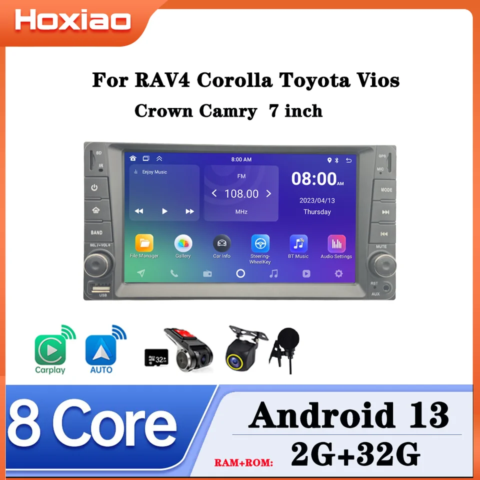 Android 13 Car Radio 2 Din pre Toyota Rav4 Corolla Vios Crown Camry Hiace Pevia Wireless Carplay GPS multimediálny hráč stereo