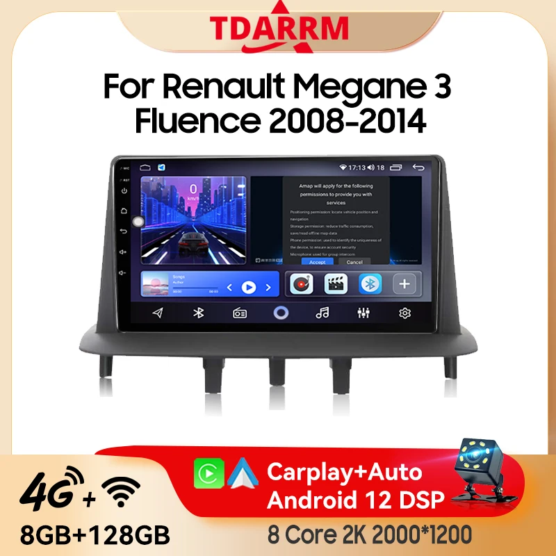 Android 13 Car Radio Multimedia pre Renault Megane 3 Fluence 2008 - 2014 Video Player Navigation GPS 4G WiFi CarPlay Autoradio