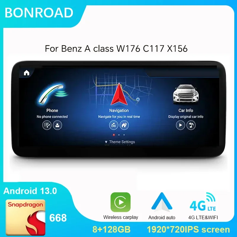 Android 13 Car Radio Multimedia Stereo 8+128 GB pre Mercedes-Benz A CLA GLA W176 W117 X156 Navigation GPS CARPLAY TONTY SCREET