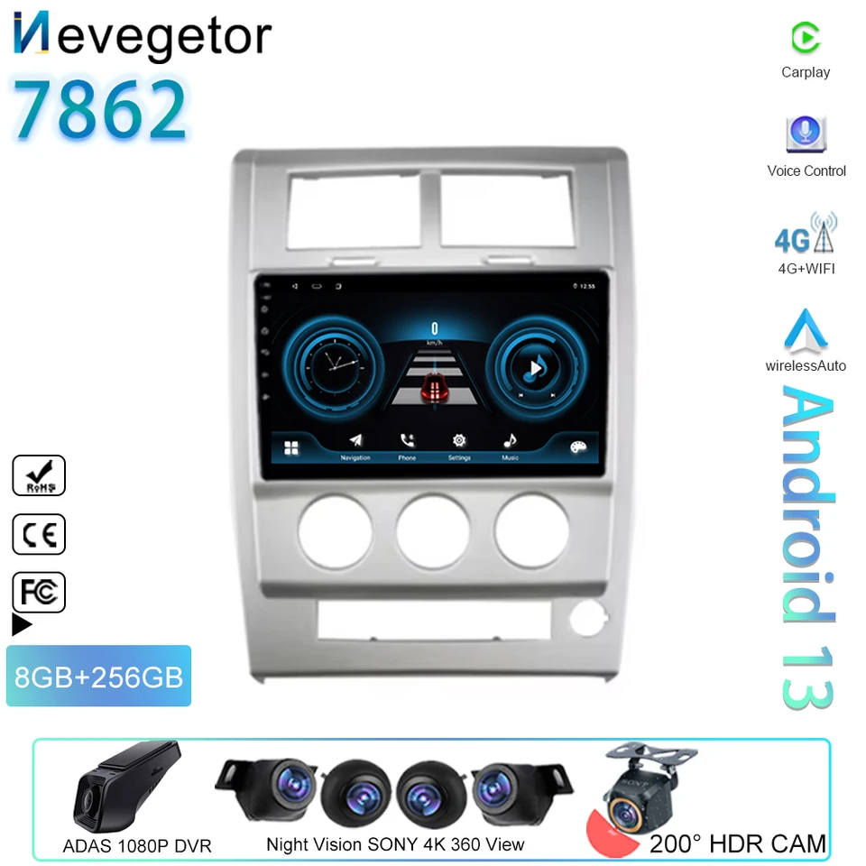 Android 13 Car Radio pre Jeep Cherokee Liberty KK 2007 - 2012 Auto multimediálny video prehrávač GPS 4G CarPlay Autoradio 2K QLED DSP