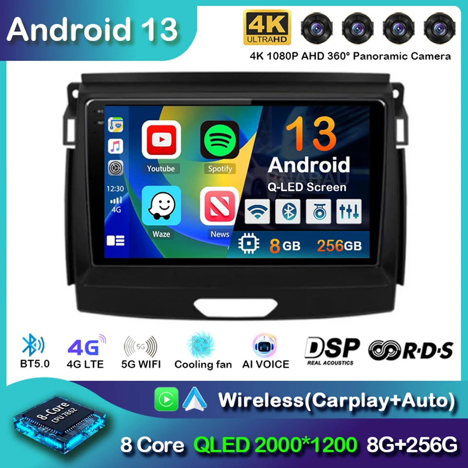 Android 13 CarPlay 2 Din Car Radio pre Ford Ranger 2015 2016 2017 2018 2019 2020 Autoradio GPS Multimedia 2Din Head Unit Stereo