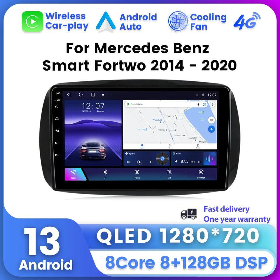 Android 13 CarPlay 2Din Car Radio Multimedia Video Player pre Mercedes Benz Smart Fortwo 2014 - 2020 Navigation GPS Auto Stereo