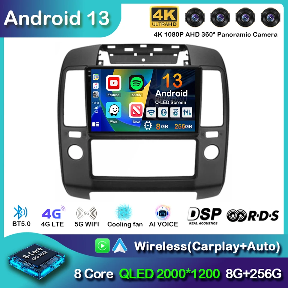 Android 13 CarPlay Auto Car Radio pre Nissan Navara 3 D40 2004-2010 multimediálny videozáznam GPS navigačná stereo hlava jednotka DSP DSP