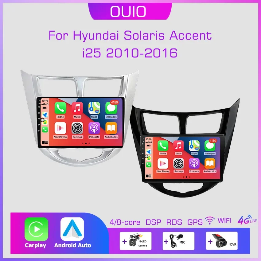 Android 13 CarPlay Radio pre Hyundai Solaris Accent I25 2010-2016 Car Stereo Multimedia Player Android Auto GPS Navigation 2DIN