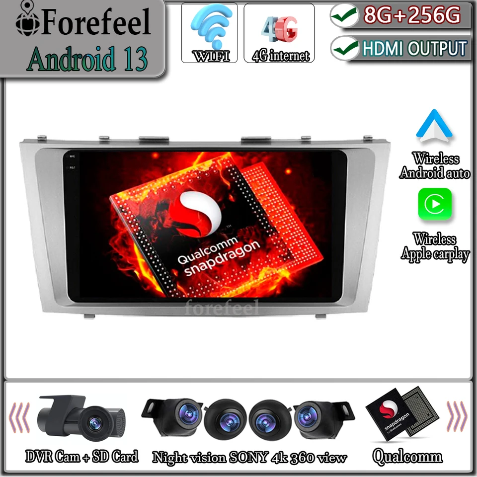 Android 13 multimédiá pre Toyota Camry 6 xv 40 50 2006 - 2011 Automatické rádiové navigačné GPS GPS DVD Player Qled High -výkonná 5G