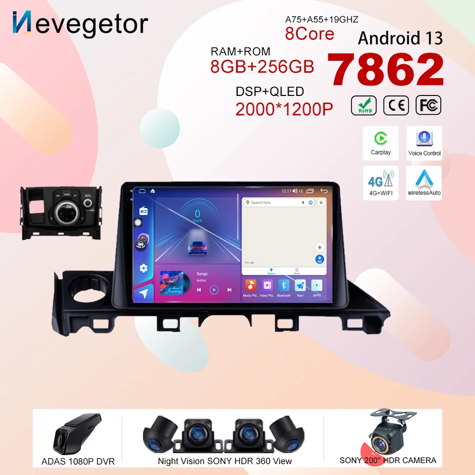 Android 13 pre Mazda 6 Mazda6 III 3 GJ GL Atz 2015 - 2019 CAR DVD Radio Stereo Multimedia Player GPS GPS High -Performance