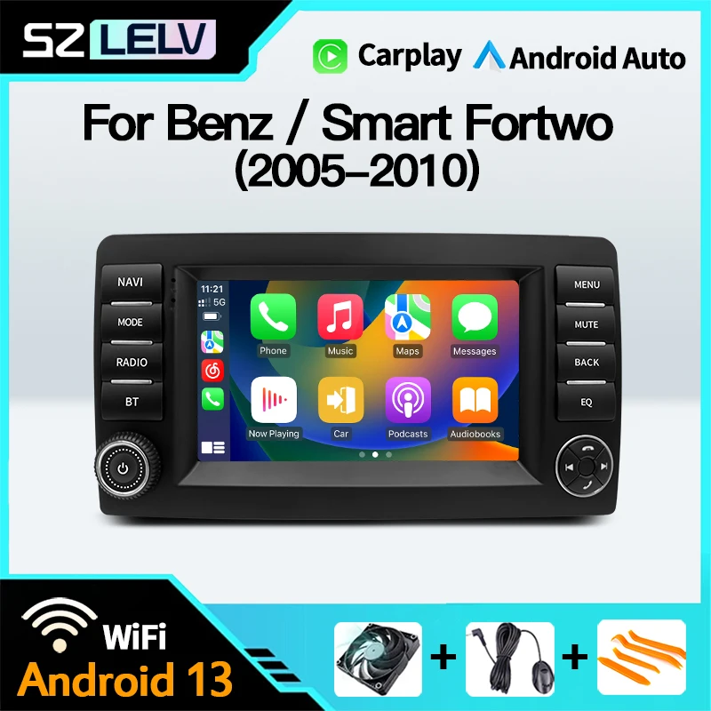 Android 13 pre Mercedes Benz Smart Fortwo 451 2005-2010 CarPlay WiFi Multimedia Video Player Bt