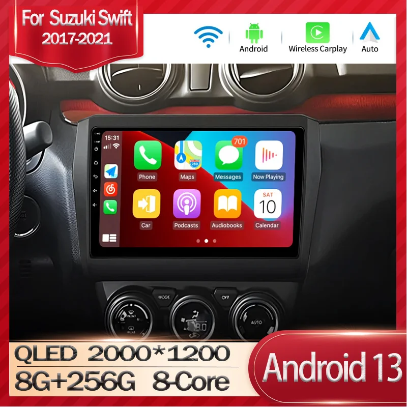 Android 13 pre Suzuki Swift 2017 - 2021 Automobilové rádio Stereo multimediálne navigačné GPS Video Player Wireless CarPlay 4G WiFi DSP