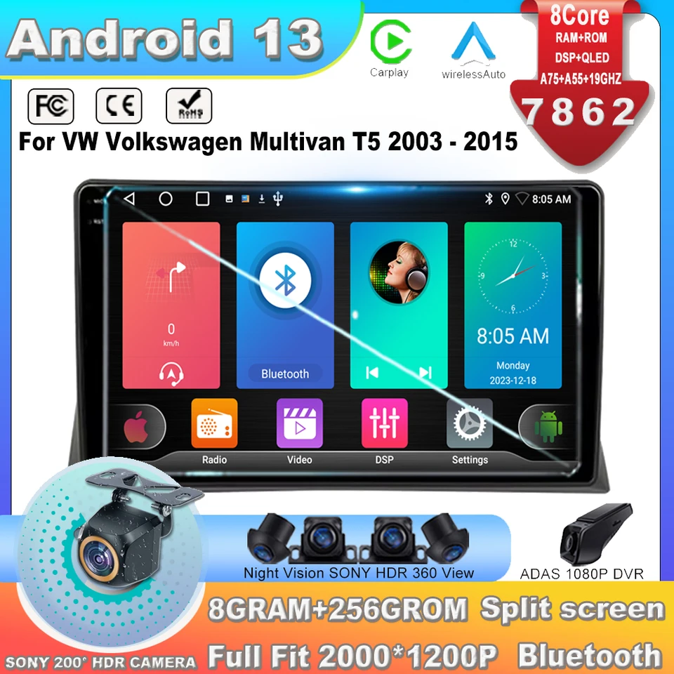 Android 13 pre VW Volkswagen Multivan T5 2003 - 2015 7862CPU Car Android Multimedia Video Player Navigation GPS No 2DIN
