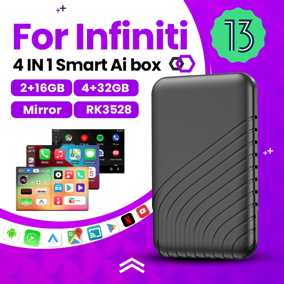 Android 13 Wireless CarPlay Wirelessandroid Automatické zrkadlo 4in1 AI Box pre Netflix YouTube pre Infiniti Q50 Q60 QX50 QX80 QX55 QX60