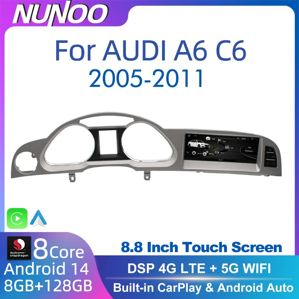 Android 14 8+128 GB CarPlay pre Audi A6 C6 4F 2005-2009 MMI 2G 3G GPS Multimediálne prehrávač navigáciu Auto rádio Stereo DSP Wifi WiFi