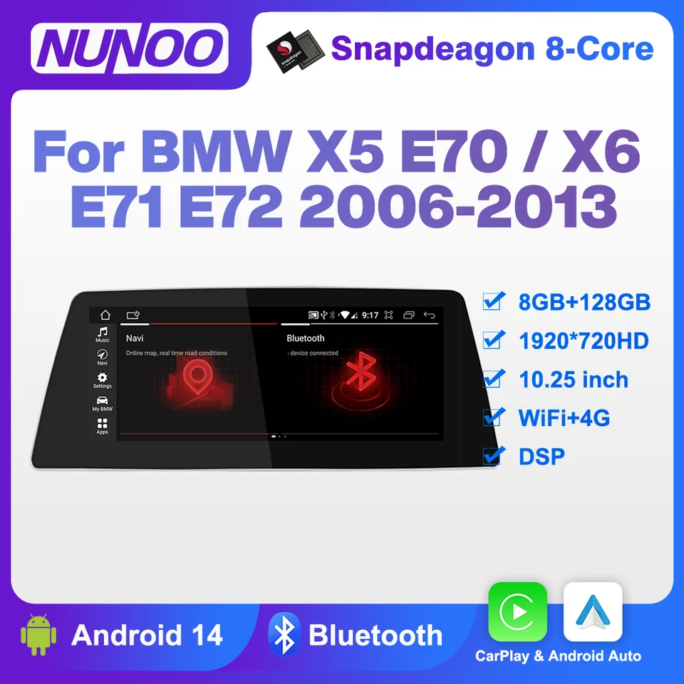 Android 14 8+128 GB CarPlay pre BMW X5 E70 X6 E71 E72 2006-2013 GPS Multimediálny hráč navigáciu Auto rádio Stereo DSP WiFi