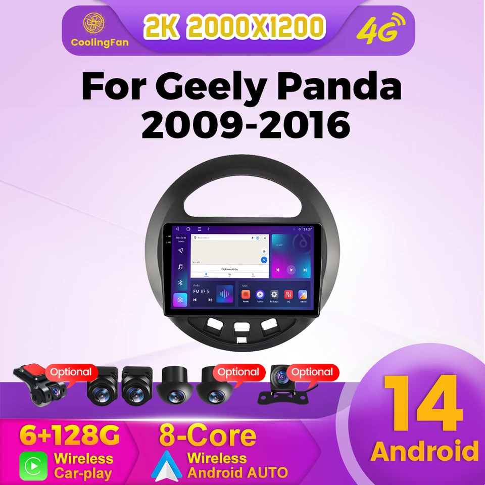 Android 14 Audio System Multimediálny hráč pre Geely Panda Gleagle GX2 LC Kandi 2009-2016 Wireless CarPlay Autoradio WiFi GPS