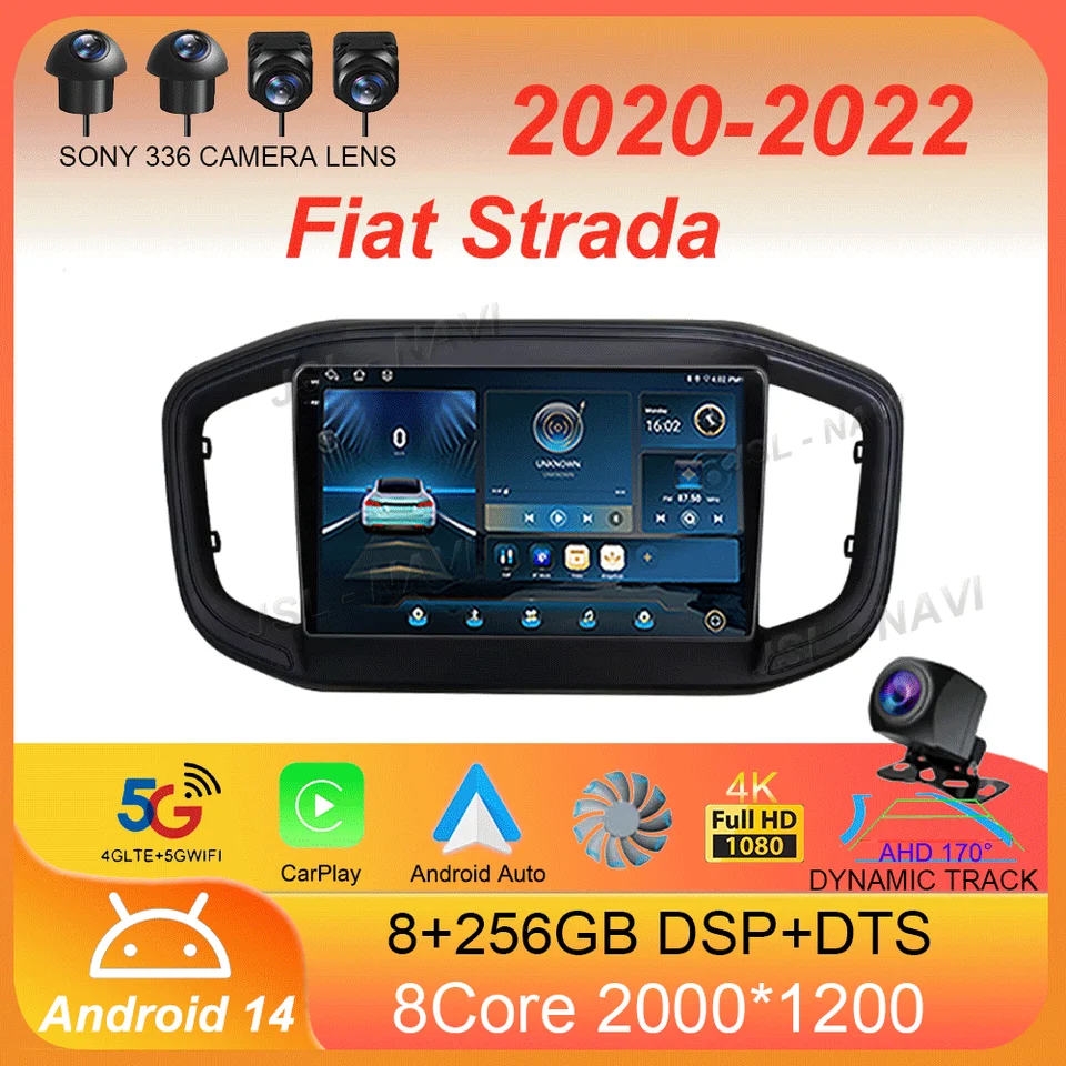 Android 14 Auto CarPlay pre Fiat Strada 2020 2021 2022 Aut Radio Multimedia Video Player GPS Navigation Stereo 360 Fotoaparát wifi WiFi