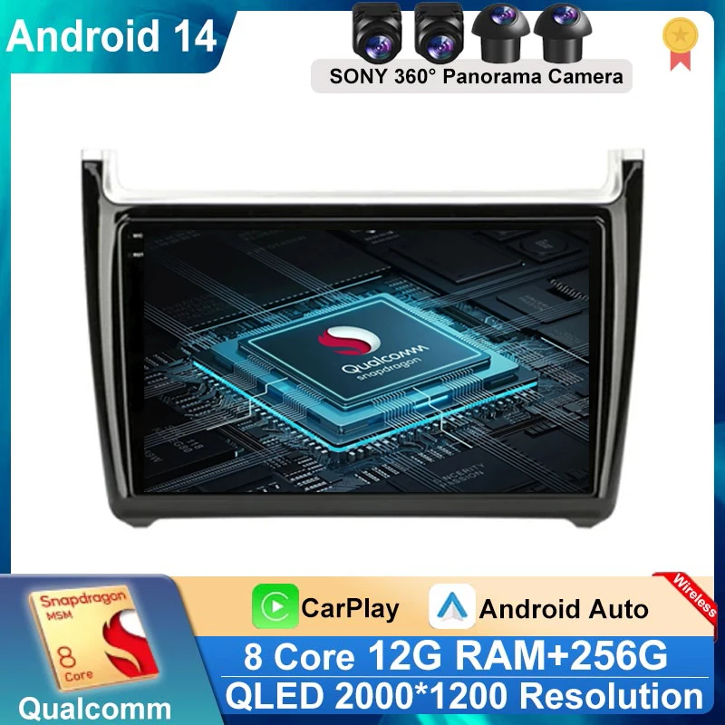 Android 14 Auto Radio 2Din CarPlay Multimedia Video Player pre Volkswagen VW Polo Sedan 6R 2012-2018