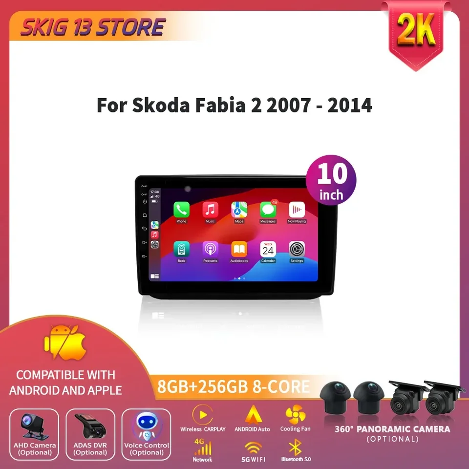 Android 14 Auto Stereo Car Radio Multimedia pre SkoDa Fabia 2 2007-2014