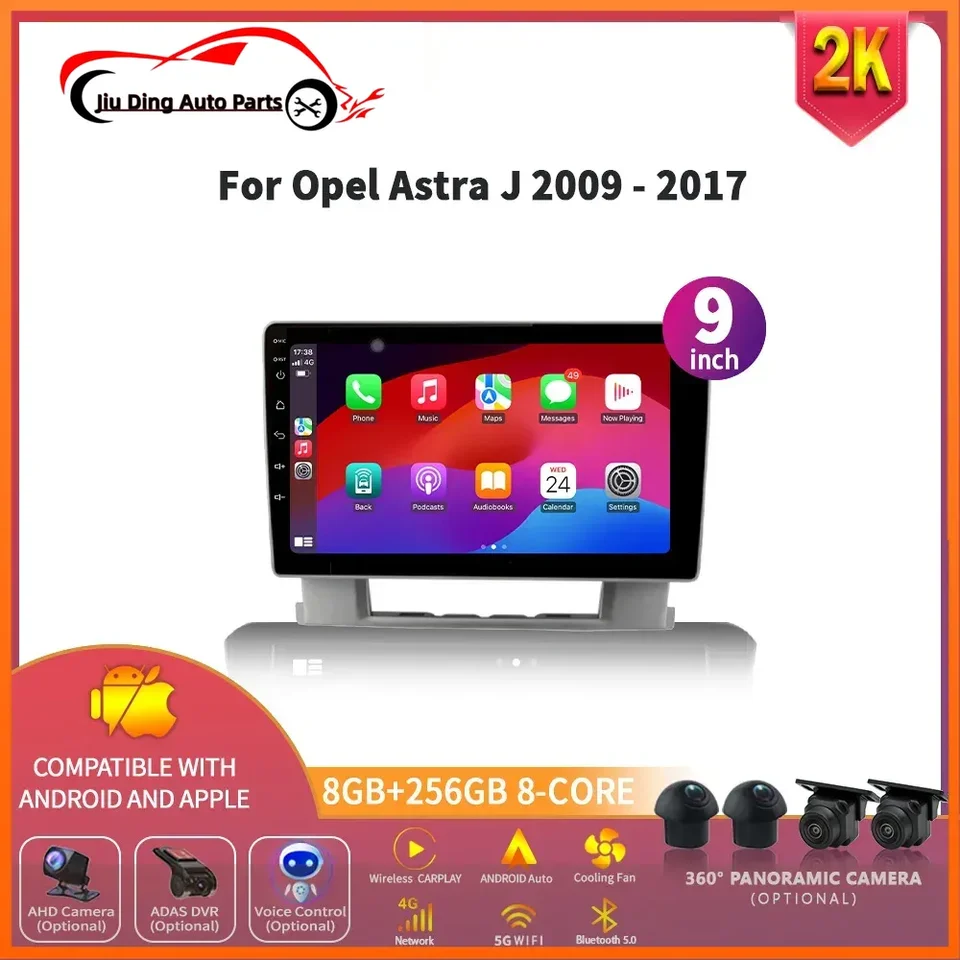 Android 14 Car Auto pre Opel Astra J 2009 - 2017 Multimedia stereofónne auto CarPlay 4G WiFi GPS navigácia 360