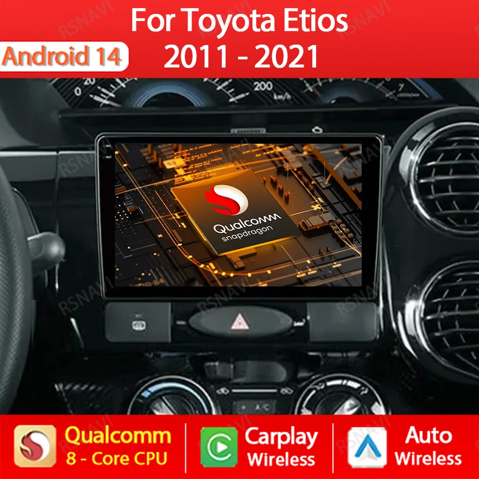 Android 14 Car Auto Radio pre Toyota Etios 2011 - 2021 Multimedia stereofónny video prehrávač CarPlay Auto GPS Navi 4G WiFi Head Unit QLED BT