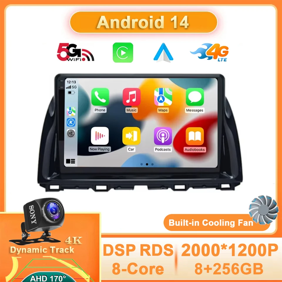 Android 14 Car Carplay Auto pre Mazda CX5 2011 - 2016 CX -5 CX 5 navigačné GPS stereofónne video prehrávač 4G WiFi 360 Camera QLED