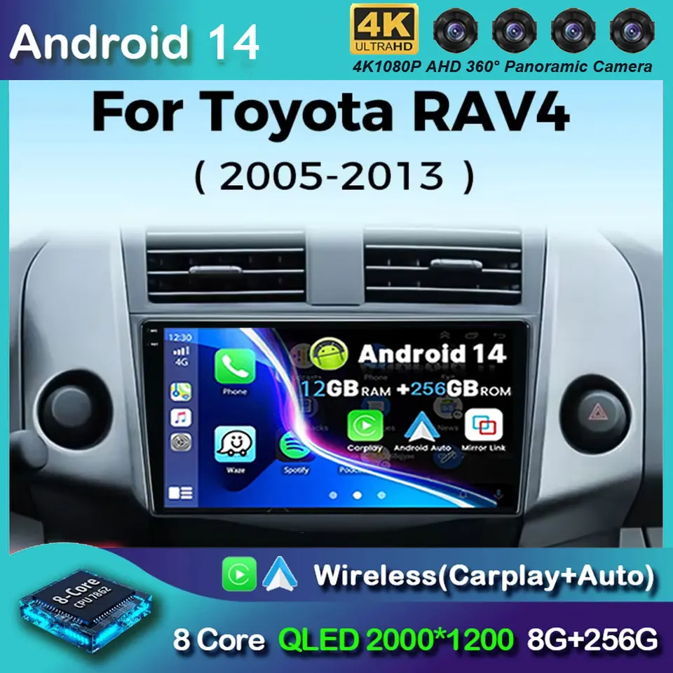 Android 14 Car Radio Android Auto pre Toyota Rav4 Rav 4 XA30 2005-2013 CarPlay Multimedia Video Player DSP 48EQ Navigation WiFi WiFi