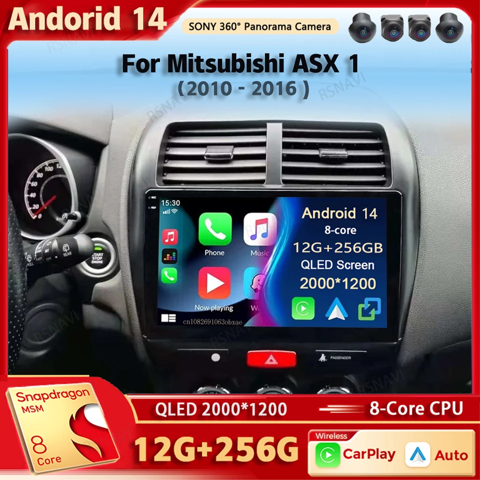 Android 14 Car Radio Multimedia Player pre Mitsubishi ASX 1 2010 2011 - 2016 Auto Carplay Car Stereo DSP WiFi+4G AI Voice 2 DIN