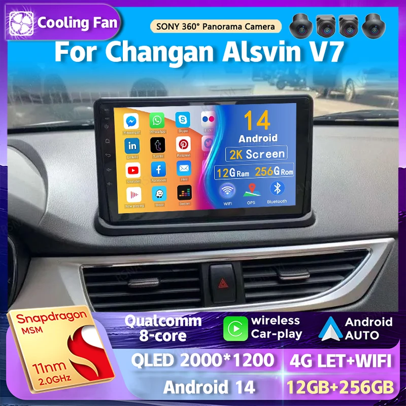 Android 14 Car Radio pre Changan Alsvin V7 2015 Navigation GPS Multimedia Video Player Stereo Wireless CarPlay Auto WiFi+4G DVD