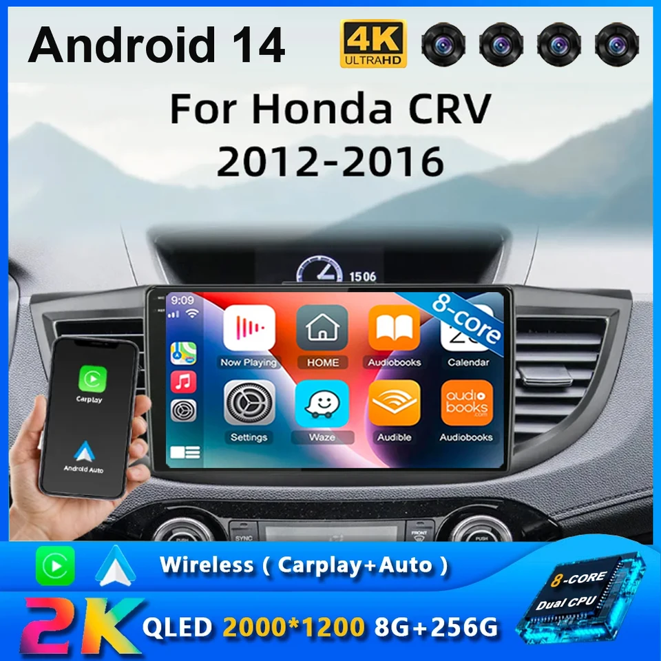 Android 14 Car Radio pre Honda CRV CR-V 4 RM RE 2012 2013 2014 2015 2016 2016 navigácia GPS multimediálny video prehrávač stereo wifi+4G