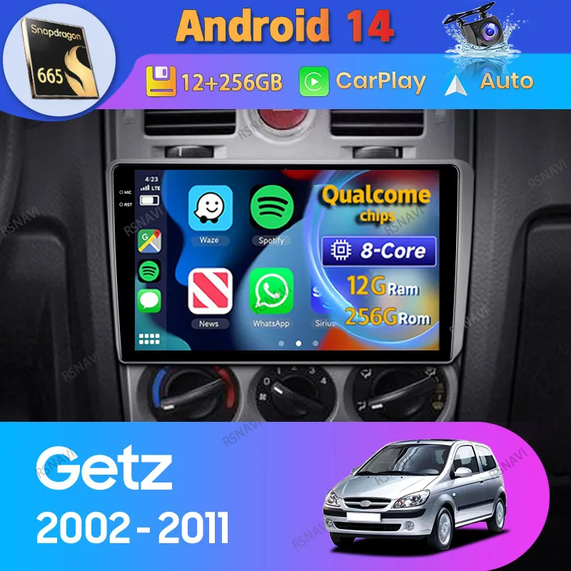 Android 14 Car Radio pre Hyundai Getz 1 2002 - 2011 CarPlay Auto Multimedia 2Din Player Head Unit BT GPS Stereo Video 360 Camera