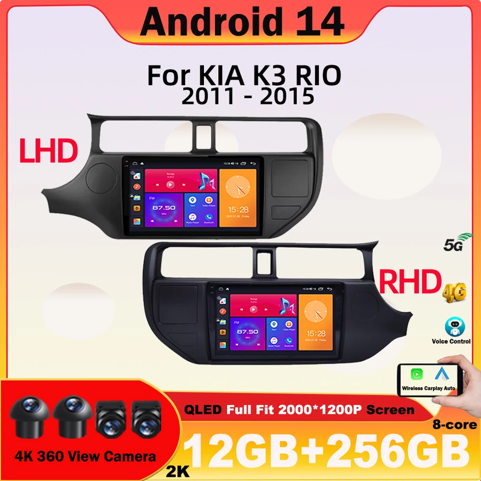 Android 14 Car Radio pre Kia K3 Rio 2012 2012-2015 Multimediálny video prehrávač navigácia CarPlay Head Unit č. 2Din DVD 4G BT Stereo