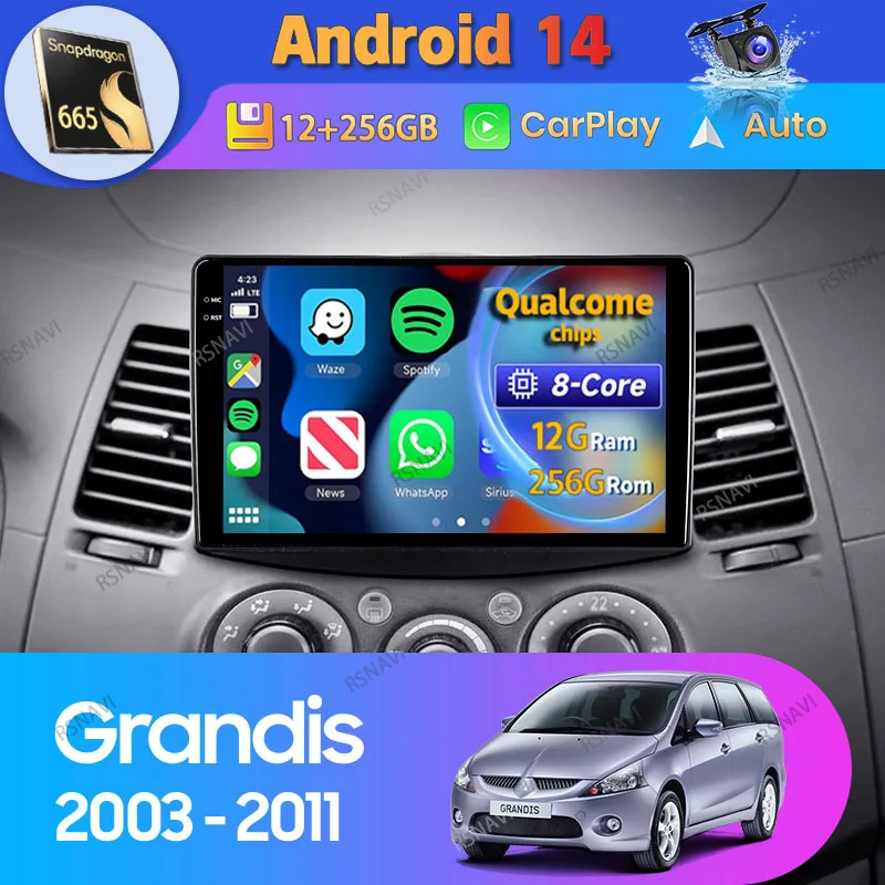 Android 14 Car Radio pre Mitsubishi Grandis 1 2003 - 2011 CarPlay Auto Navigation WiFi+4G BT Stereo Video Player 2Din 360 Camera