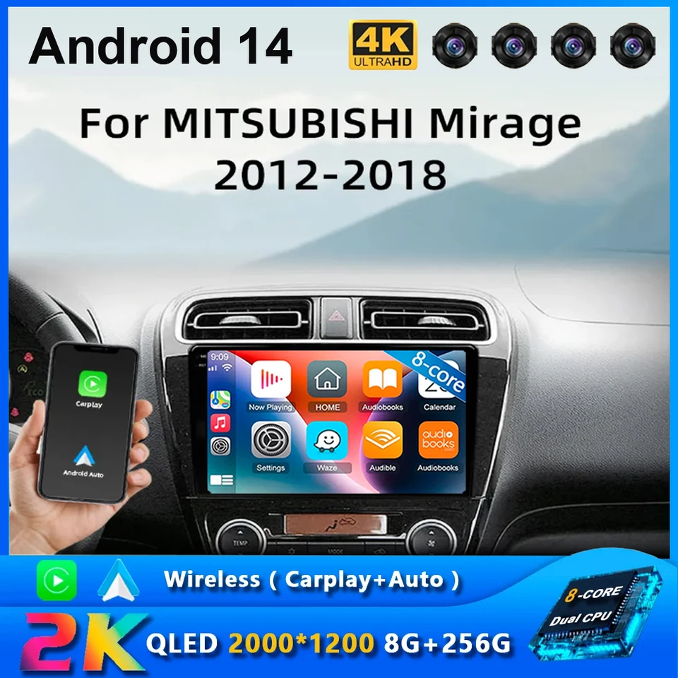 Android 14 Car Radio pre Mitsubishi Mirage Attrage 2012-2018 vesmírna hviezda 2014 GPS navigácia CarPlay Multimedia Player 2 DIN
