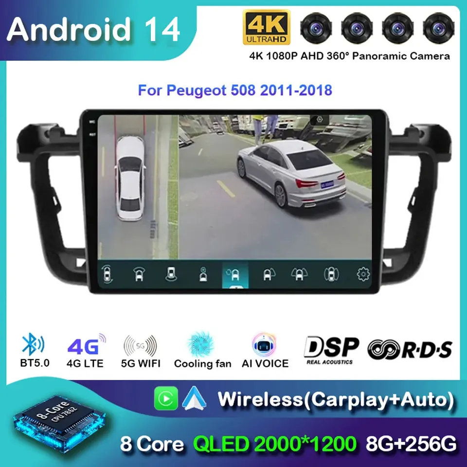 Android 14 Car Radio pre Peugeot 508 508SW 2011 - 2018 Wireless CarPlay Android Auto Car Intelligent Systems č. 2 DIN 2DIN DVD