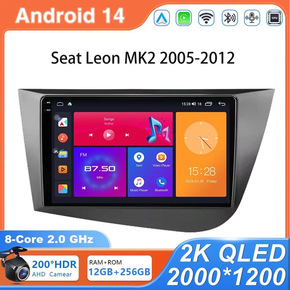 Android 14 Car Radio pre sedadlo Leon 2 MK2 2005-2012 Multimediálny hráč 4G GPS 2 DIN WiFi navigačná hlava CARPLAY AUTORADIO