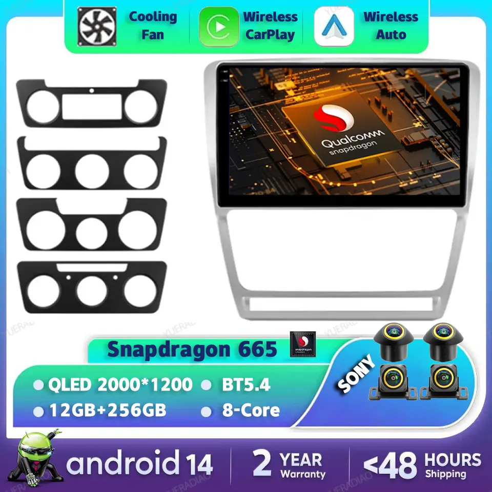 Android 14 Car Radio pre SkoDa Octavia 2 2008 - 2013 Multimedia Video Player Navi GPS CarPlay Auto 4G LTE 5G WiFi Head Unir QLED