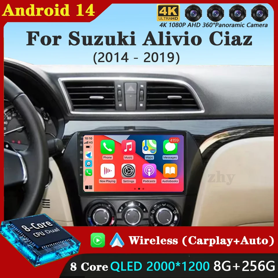 Android 14 Car Radio pre Suzuki Alivio Ciaz 2014 2015 2016 - 2019 navigácia GPS multimediálny hráč stereofónny wifi+4G CarPlay BT DSP