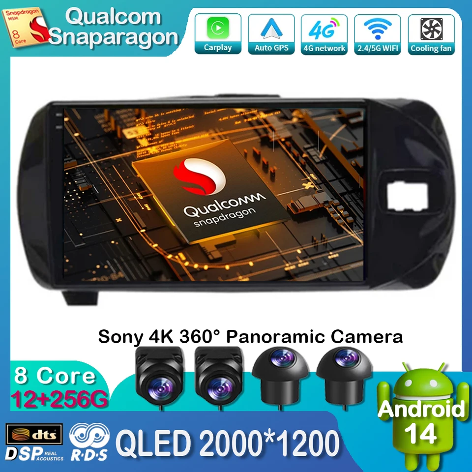 Android 14 Car Radio pre Toyota Vitz 3 XP130 2014 2015 2016 2017 2018 2018 2019 CARPLAY Auto Multimedia Video Player NAVI GPS 4G WiFi