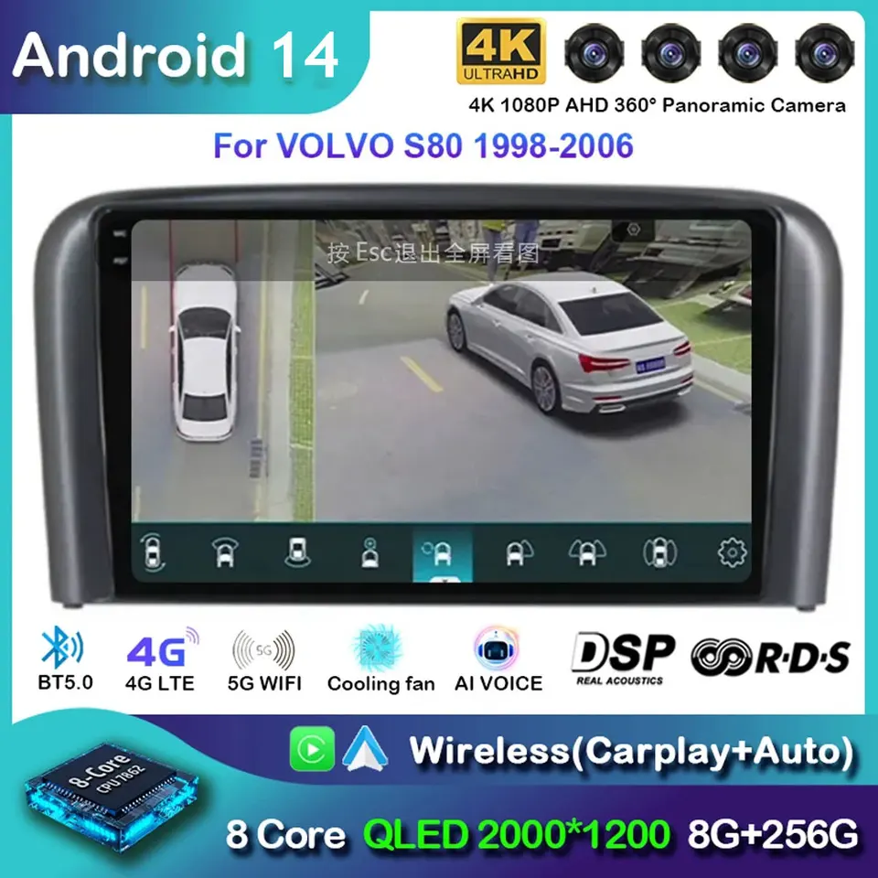 Android 14 Car Radio pre Volvo S80 1998 1999 2000 2001 2002 2003 2004 2005 2006 2006 Navigácia GPS Multimedia Player Stereo CarPlay