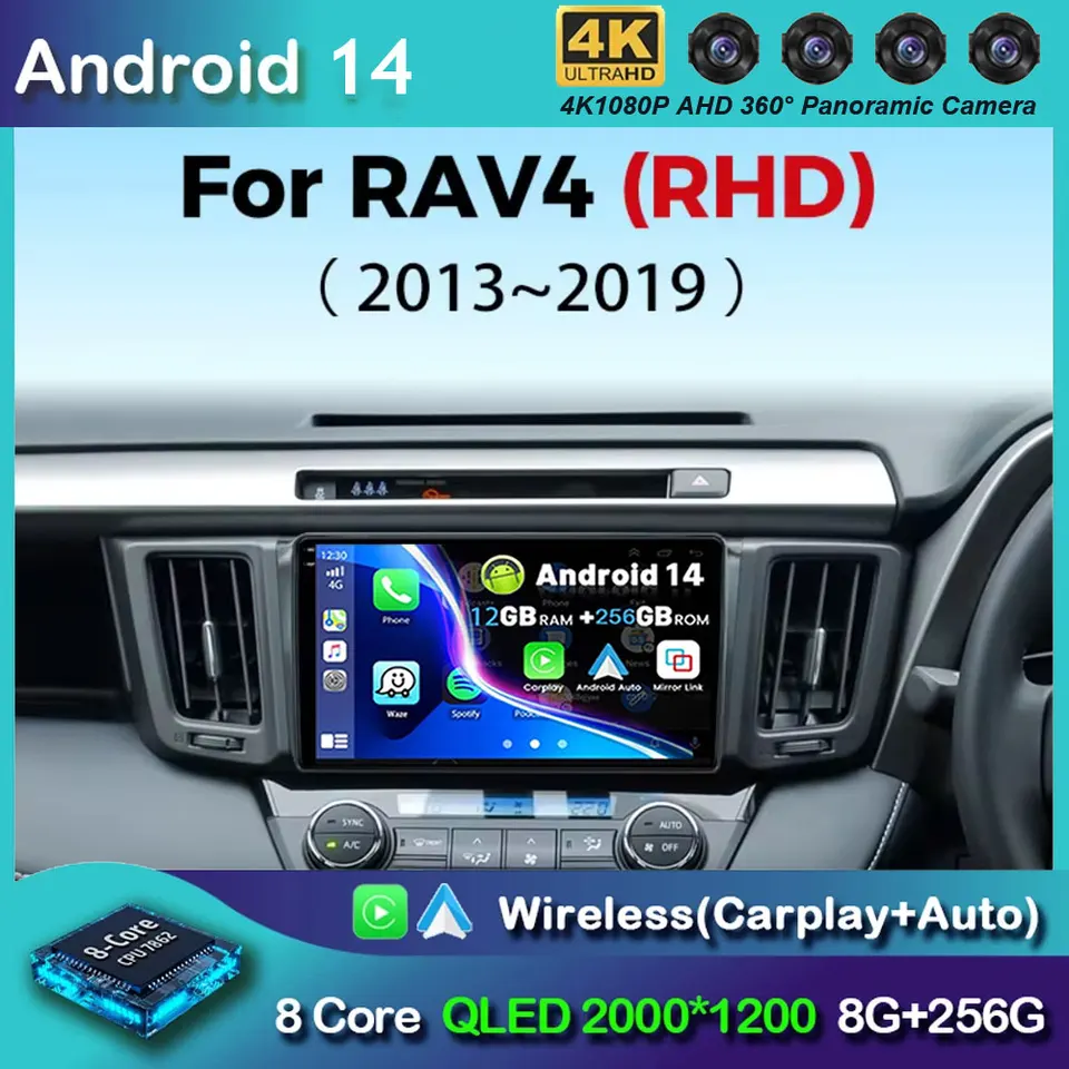 Android 14 Car Radio Radio Multimedia Player pre Toyota Rav4 Rav 4 XA40 2013-2019 RHD LHD Auto bezdrôtové bezdrôtové CarPlay Car Stereo DSP WiFi 4G