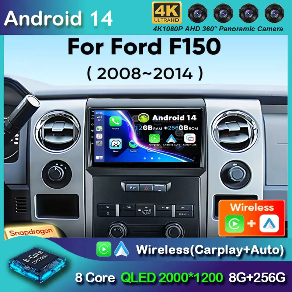 Android 14 Cardio Radio pre Ford F150 P415 Raptor 2008-2014 Wireless CarPlay Auto Qualcomm Car Stereo Multimedia Player 2 DIN