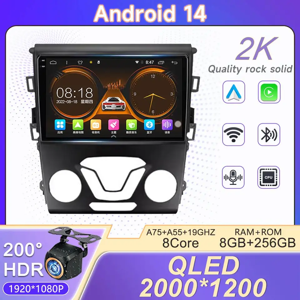 Android 14 Cardio Radio pre Ford Mondeo 5 Fusion 2012 - 2019 Multimedia Player Stereo 2 DIN GPS WiFi+4G Wireless CarPlay Auto DSP