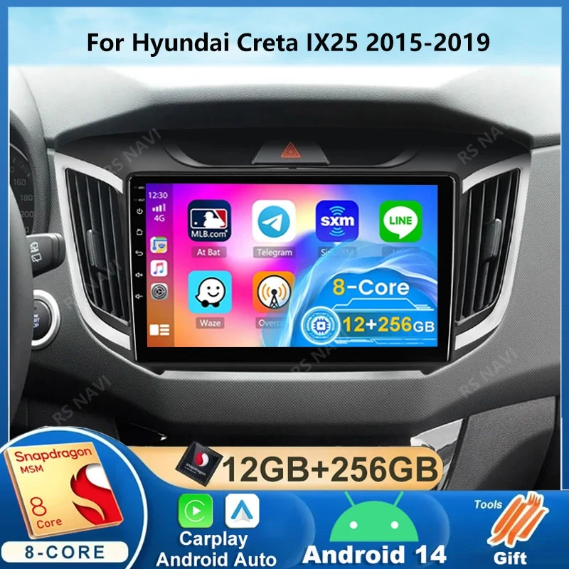 Android 14 Cardio Radio pre Hyundai Creta IX25 2015 - 2019 Multimedia Video Player GPS navigácia 4G Stereo CarPlay Autoradio 2 DIN